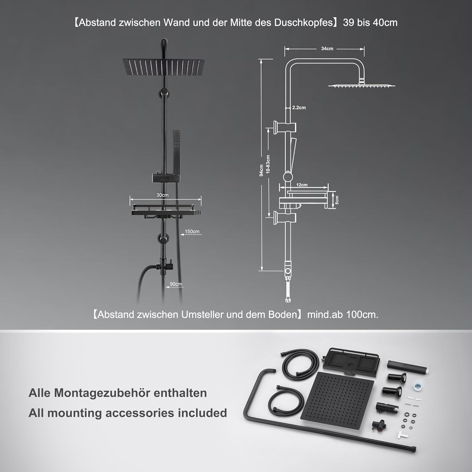 Görbach Colonna Doccia Acciaio Inox, Nero - immagine 6
