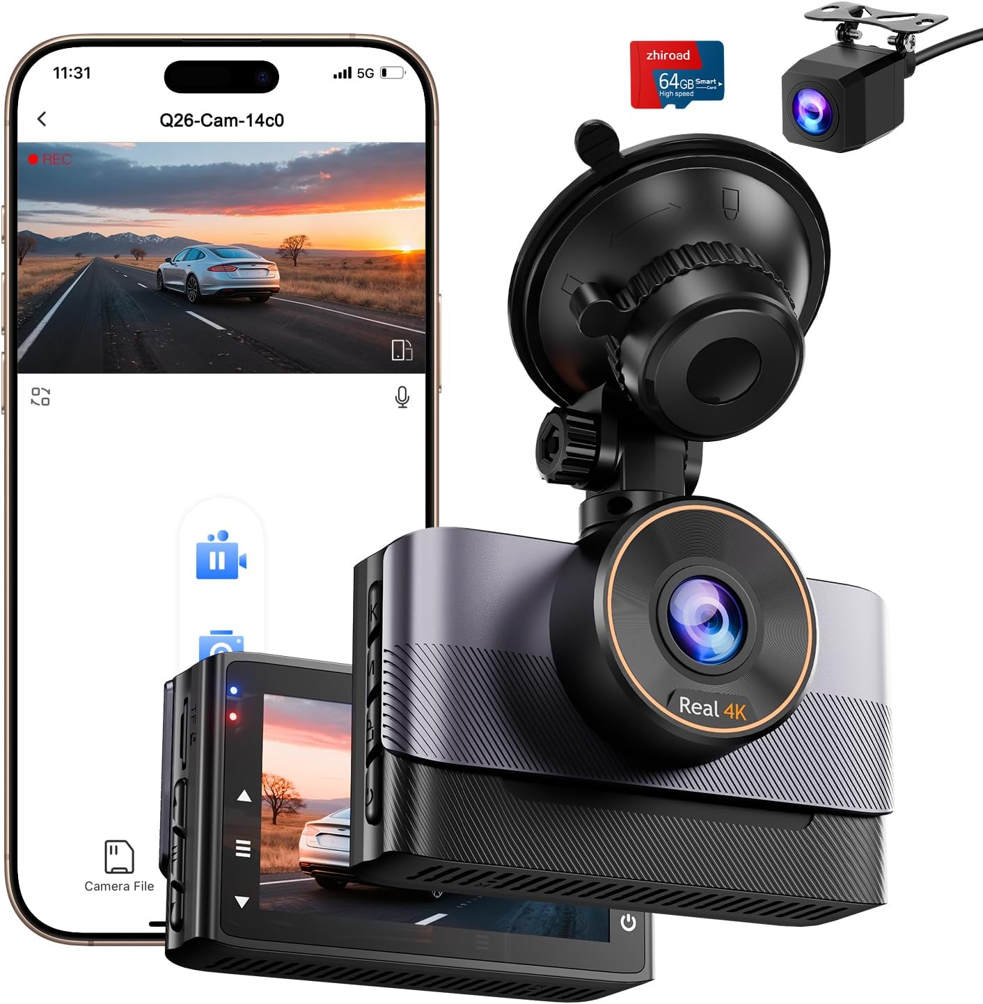 4K Dashcam Auto Fronte Retro con WiFi e SD 64G - immagine 1
