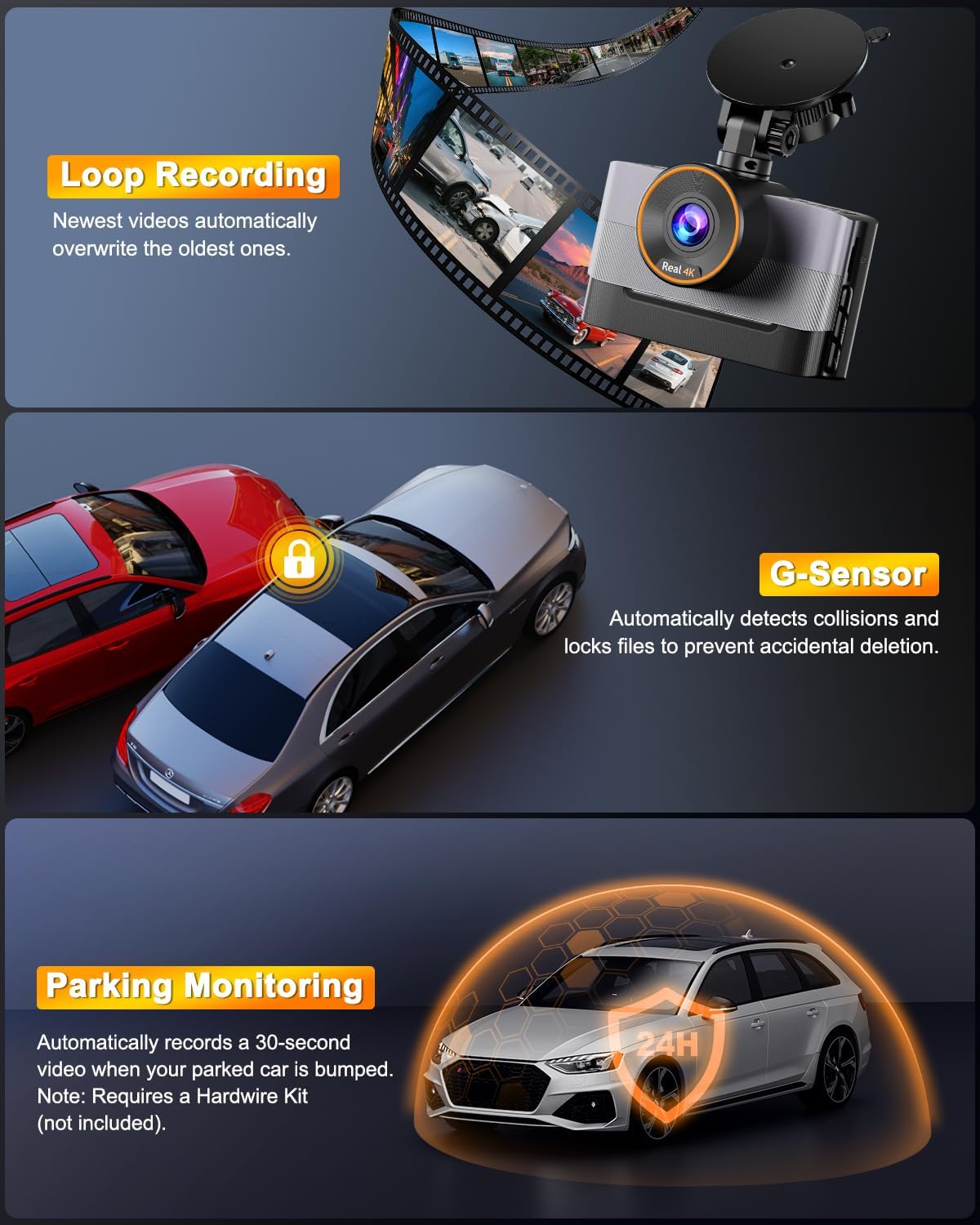 4K Dashcam Auto Fronte Retro con WiFi e SD 64G - immagine 6