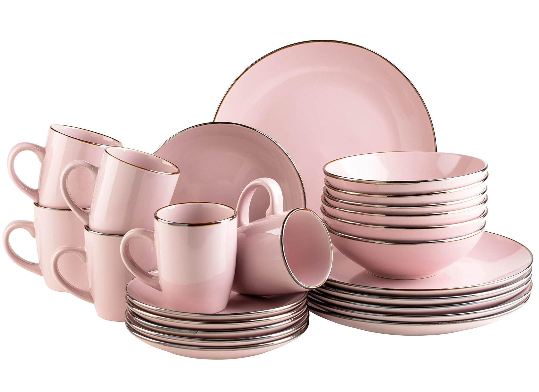 Set di stoviglie moderne per 6 persone, Rosa