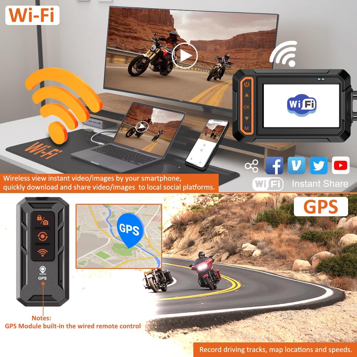 Ydi Dash Cam Moto Anteriore e Posteriore 1080P - immagine 4