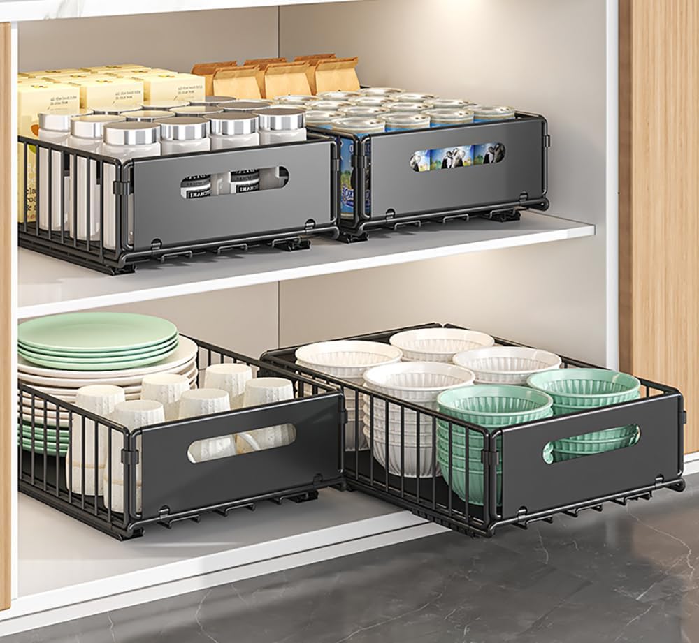 Cassetto Estraibile Cucina Telescopico Nero (4 pz)