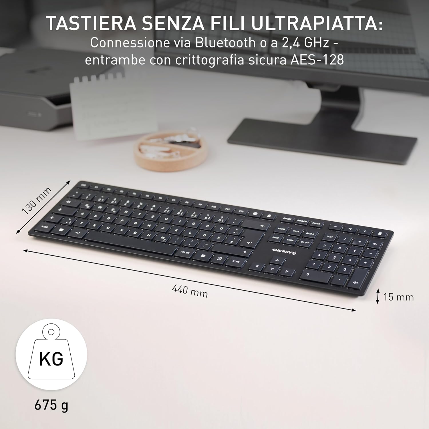 Cherry KW 9100 SLIM - Tastiera Wireless di Design, Nero-Grigio - immagine 2