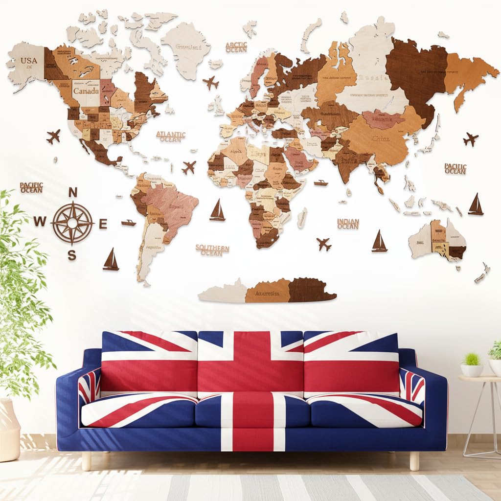 WOW WOOD® Mappa del Mondo in Legno 3D da Parete