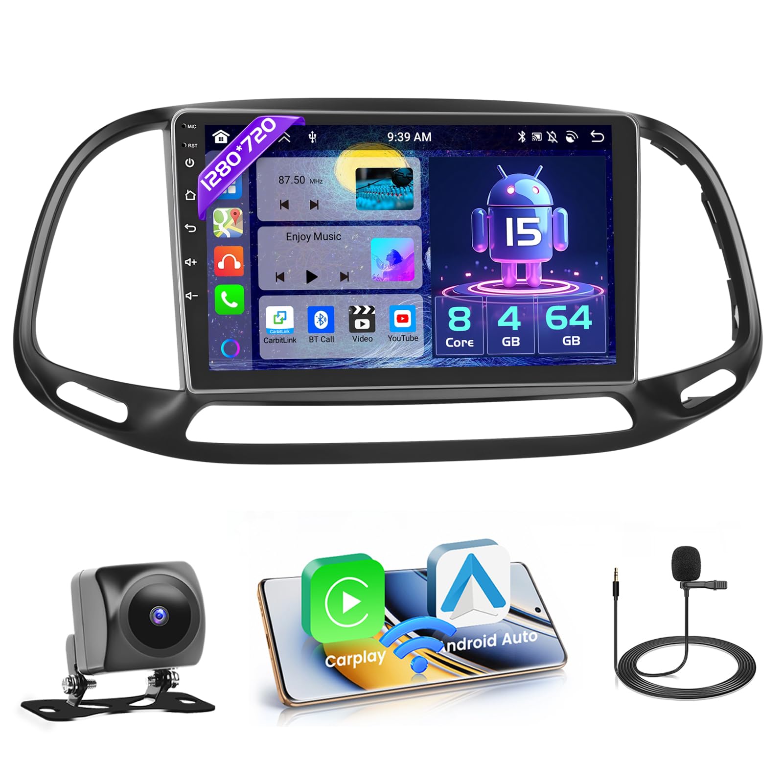 Hikity Android 15 Autoradio 8 Core 4GB+64GB per FIAT Doblo