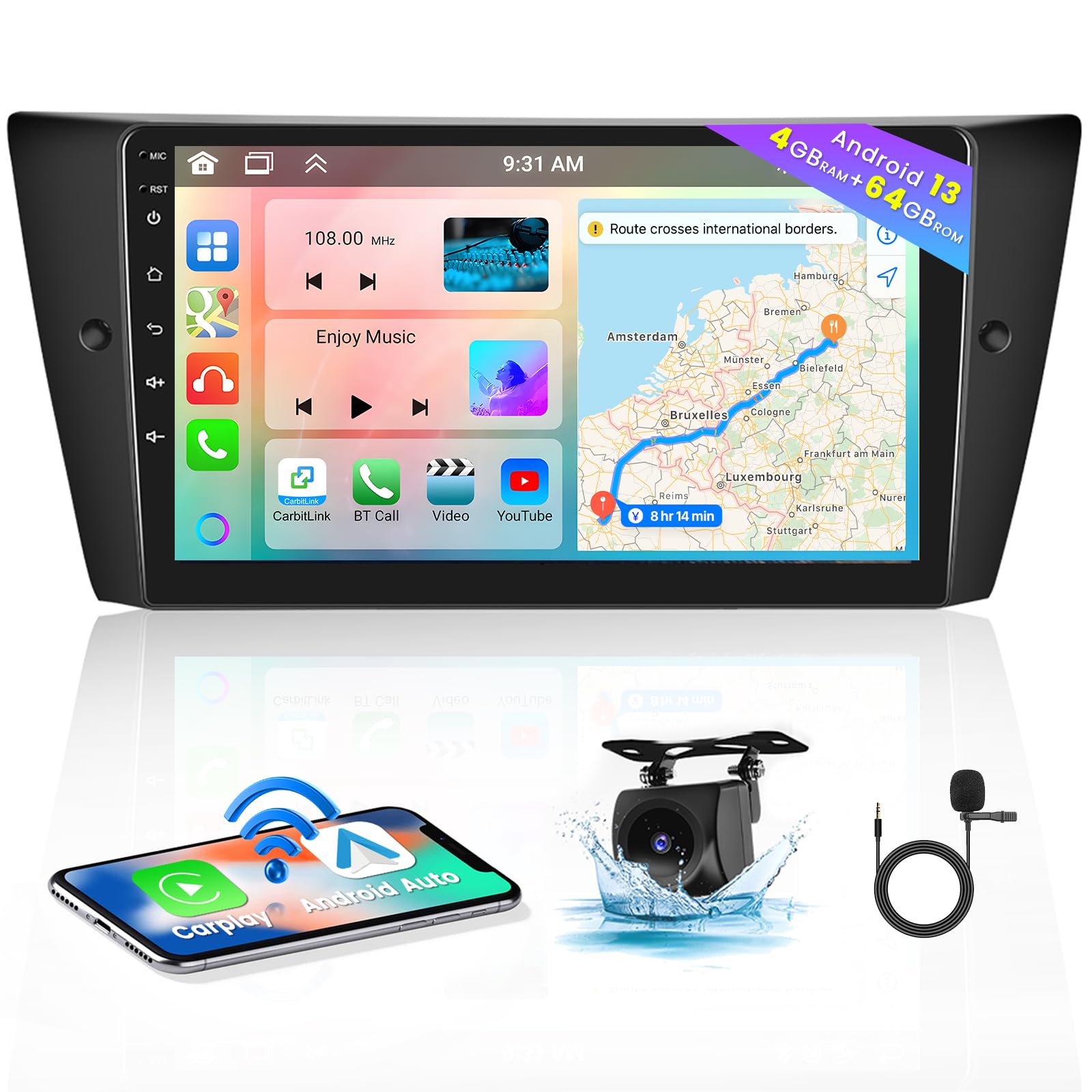 Hikity Android 13 Autoradio 9" per BMW 3 E90 E91 E92 E93