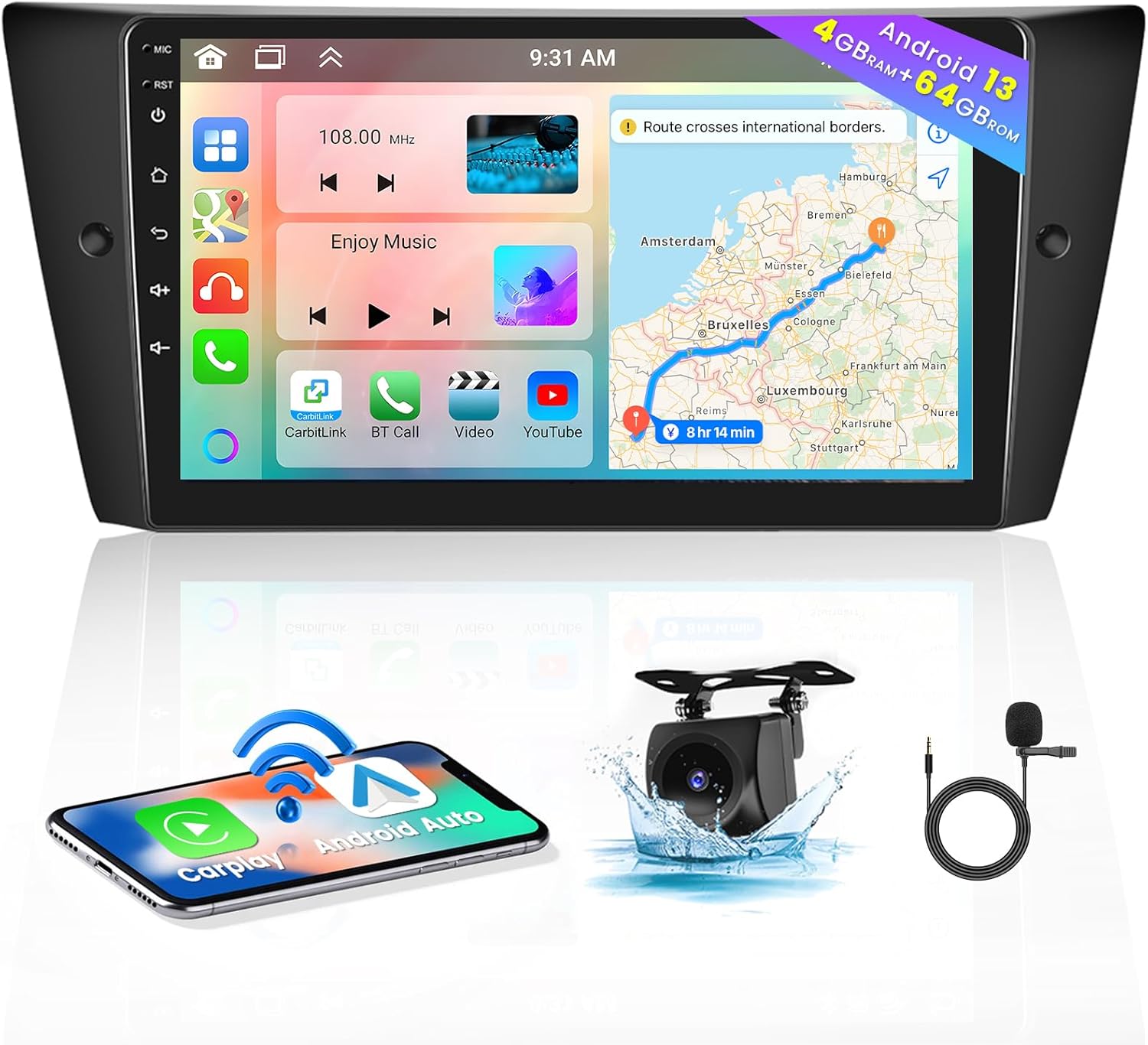 Hikity Android 13 Autoradio 9" per BMW 3 E90 E91 E92 E93 - immagine 1