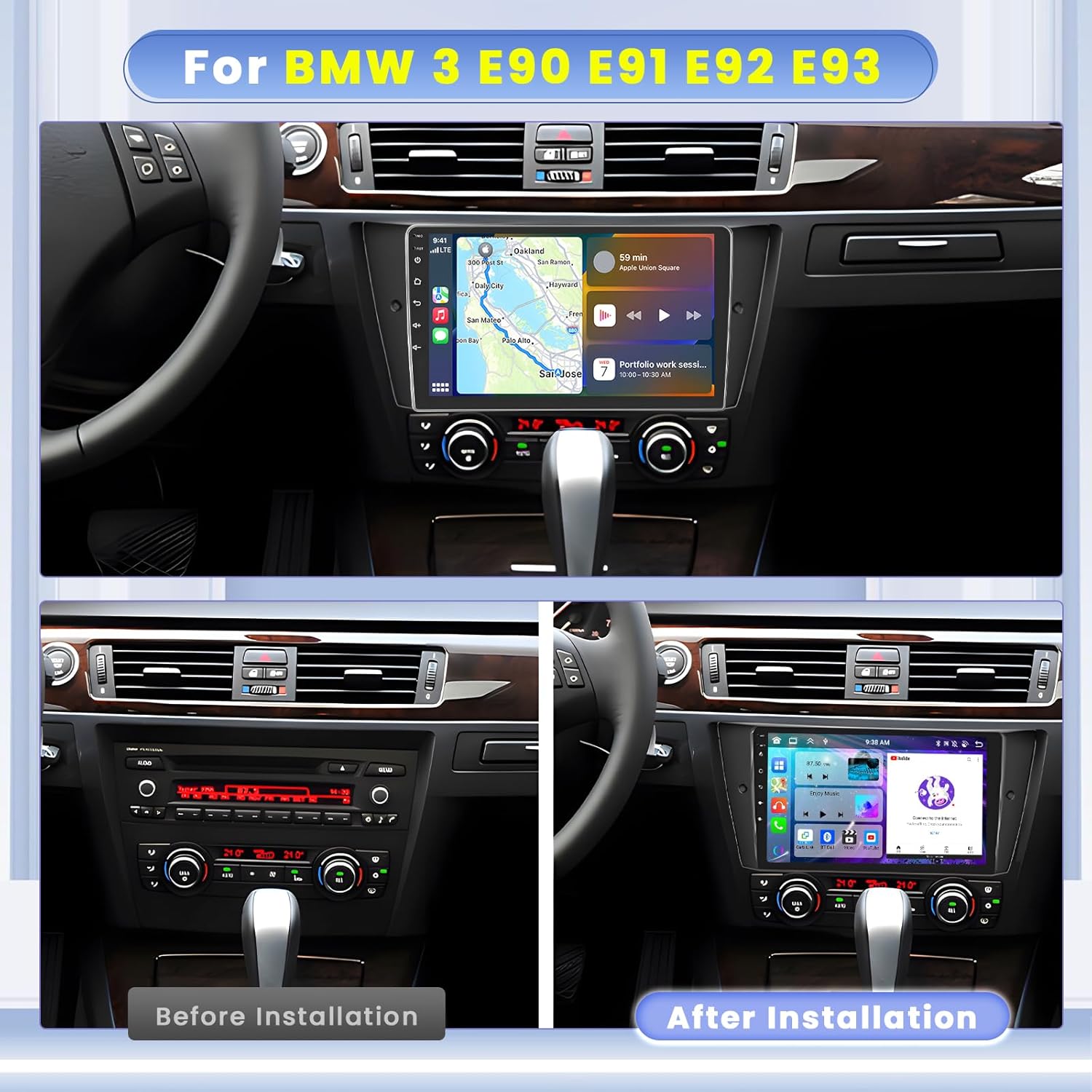 Hikity Android 13 Autoradio 9" per BMW 3 E90 E91 E92 E93 - immagine 2