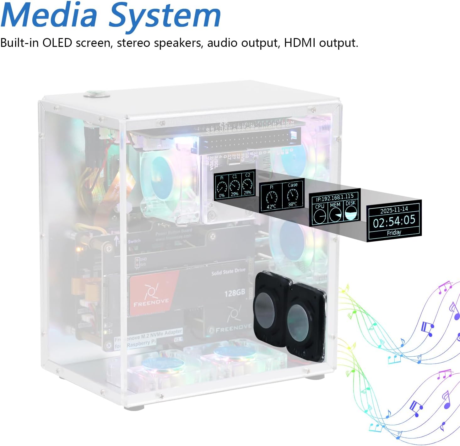 Freenove Raspberry Pi 5 PC Case Kit con M.2 NVMe SSD - immagine 6