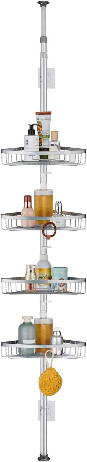 Qiufen Telescopico Mensola Doccia Angolare con 4 Ripiani