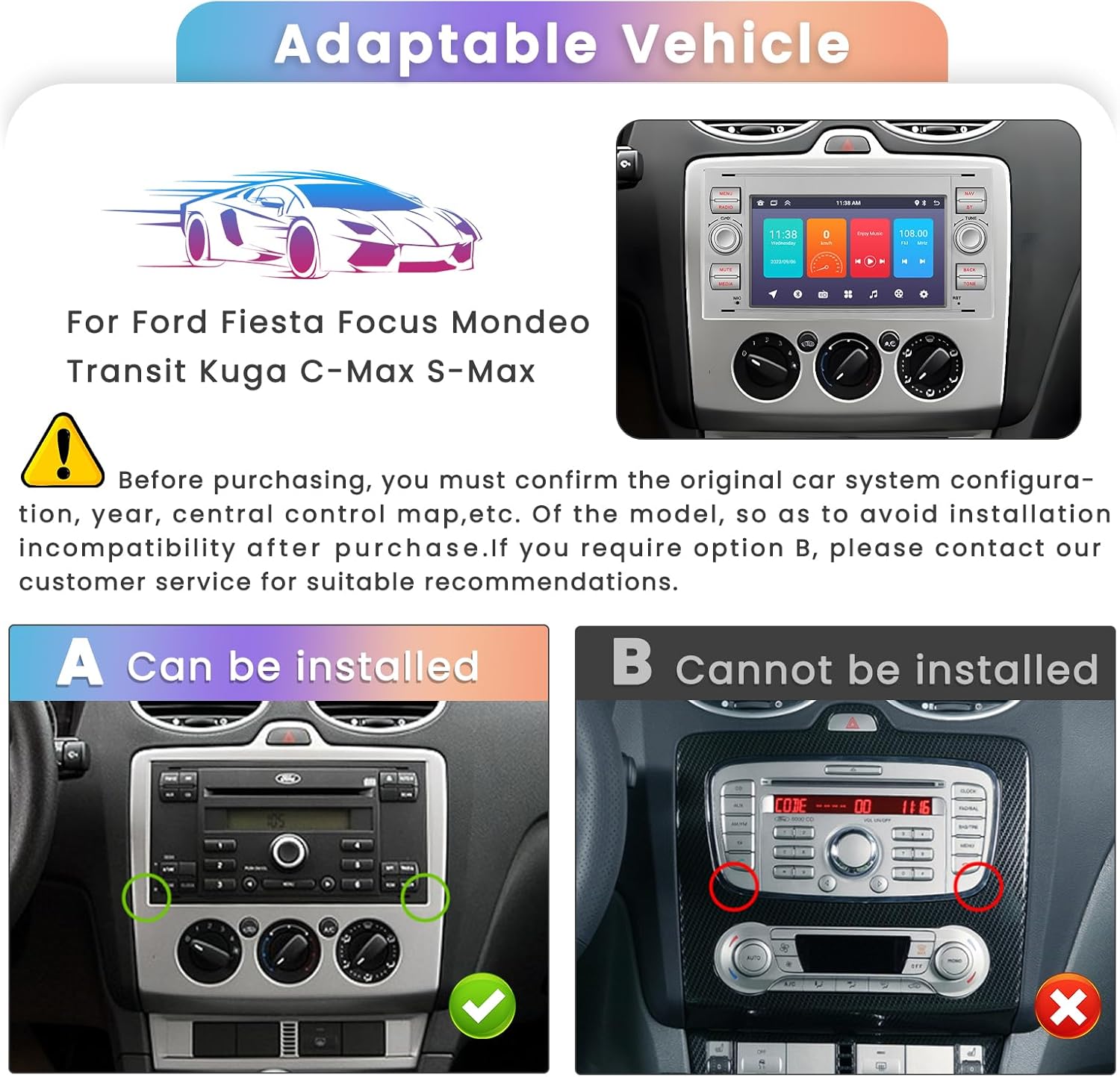 Hikity Autoradio Android 7 Pollici Touch Screen per Ford - immagine 2