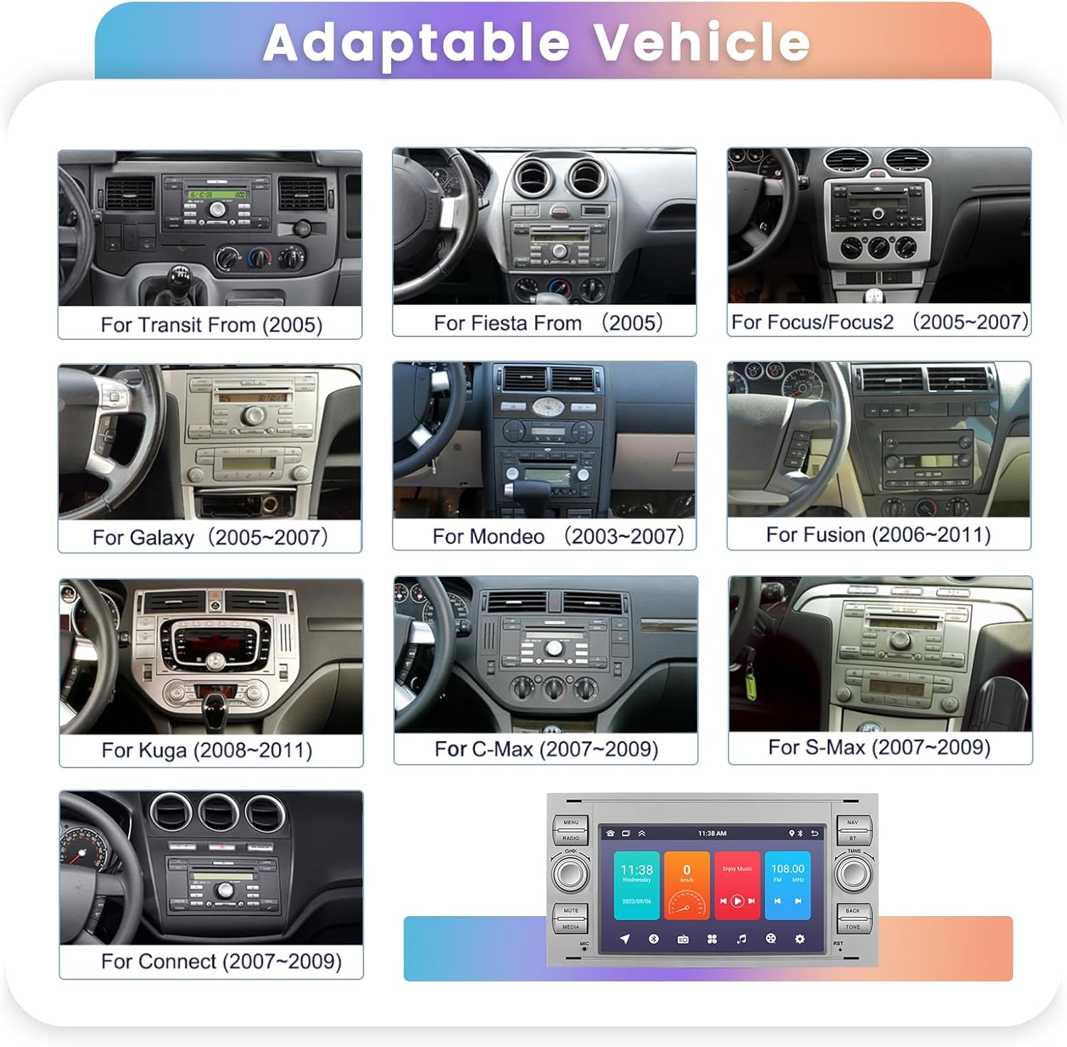 Hikity Autoradio Android 7 Pollici Touch Screen per Ford - immagine 3