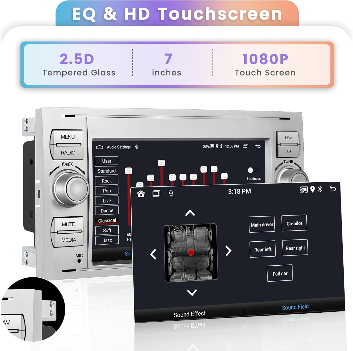 Hikity Autoradio Android 7 Pollici Touch Screen per Ford - immagine 5