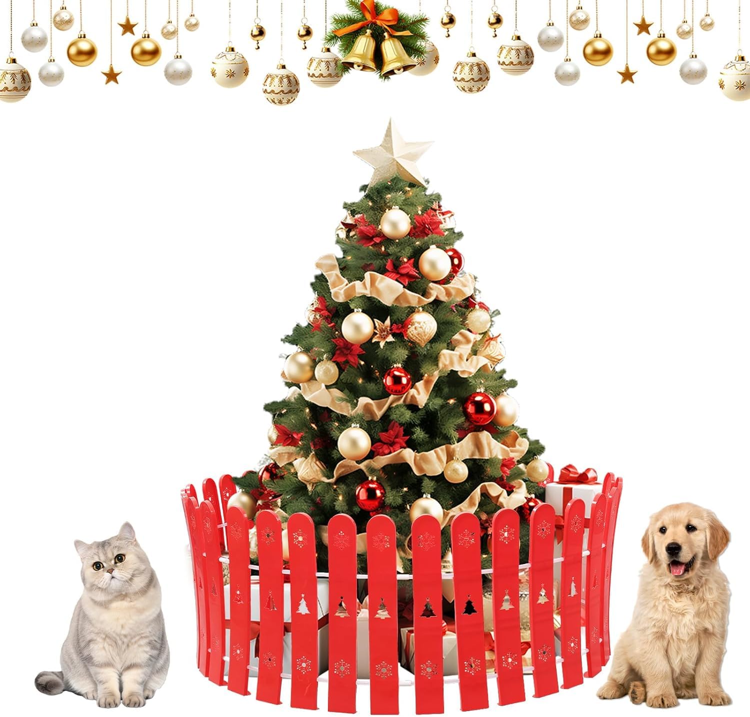 Recinzione per albero di Natale, rosso Albero di Natale recinzione altezza 42 cm - Decorazione natalizia per esterni Recinzione per albero di Natale riutilizzabile come barriera per cani, gatti e
