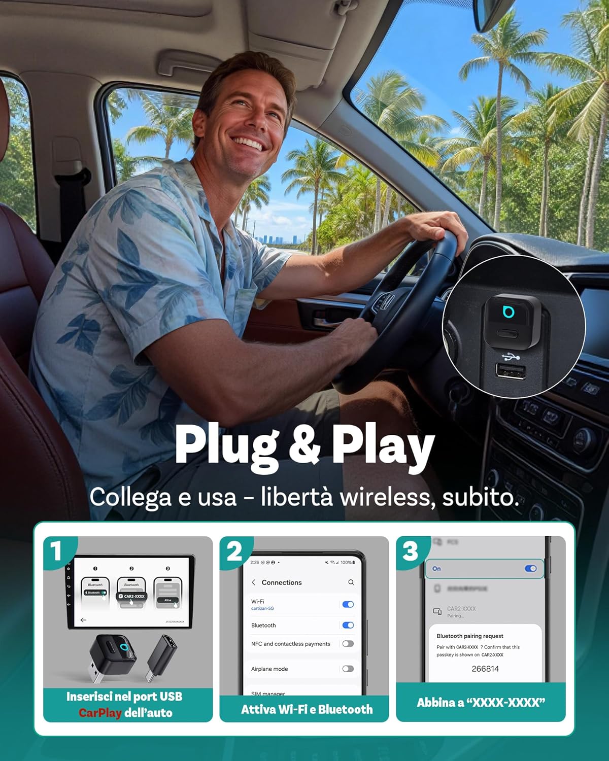 Ottocast Mini Pico 2026 - Adattatore Wireless 2-in-1 CarPlay & Android Auto - immagine 6