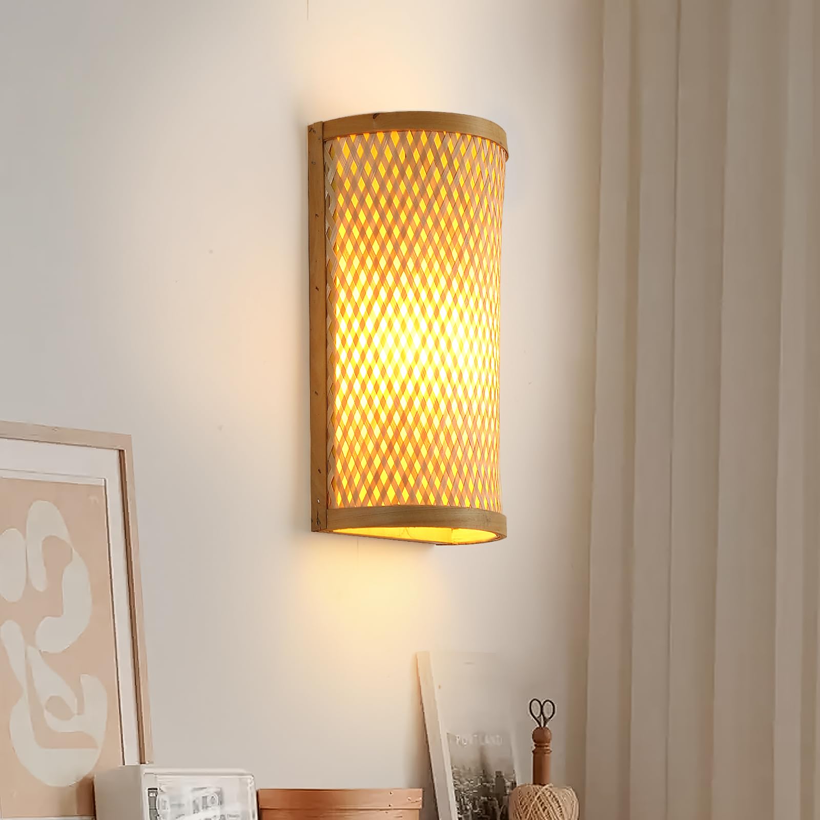 Schindora Applique da Parete Interno Legno di Bambù E27