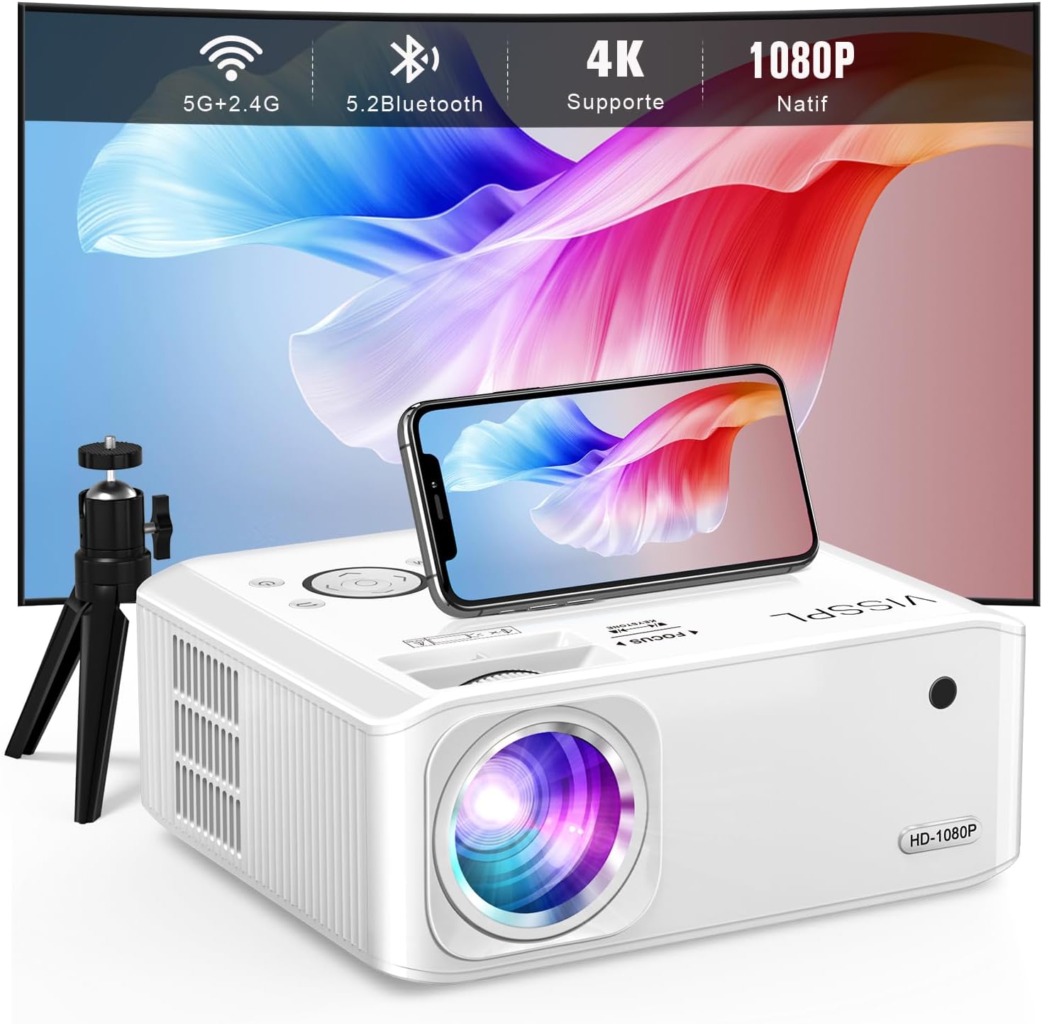 Visspl Proiettore 4K Supporta WiFi Bluetooth 21000L | Velz