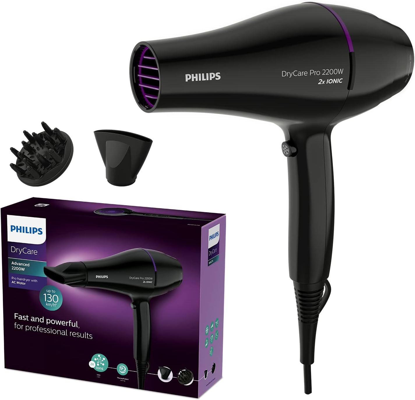 Philips Cura dei Capelli BHD274/00 DryCare Pro Asciugacapelli Professionale, 2200 W - immagine 1