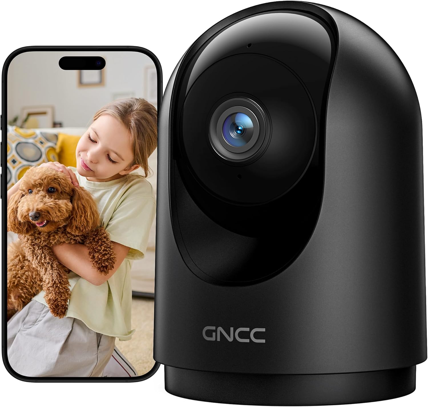 Gncc Telecamera WiFi Interno 2K 360°, Nero - immagine 1