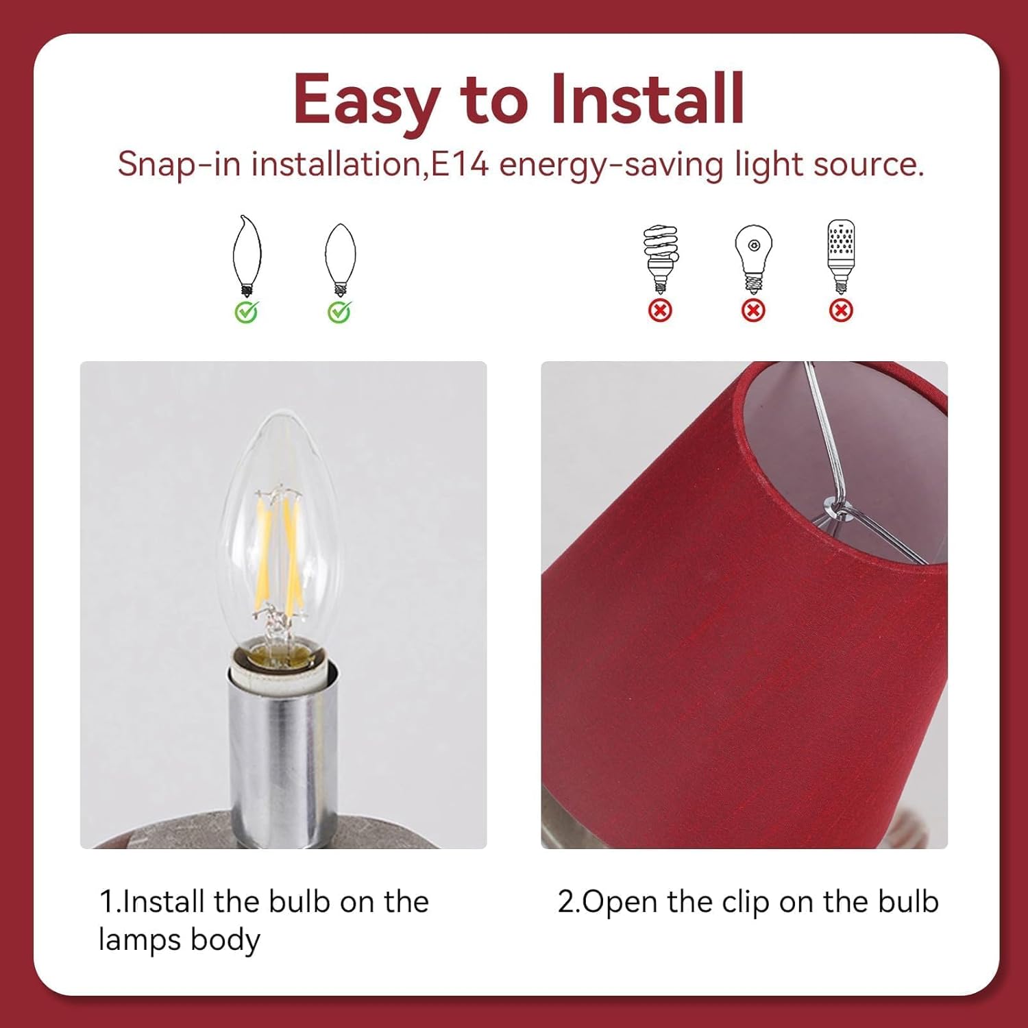 Cyrank Paralume in Tessuto E14 - Set da 6, Vino Rosso - immagine 7