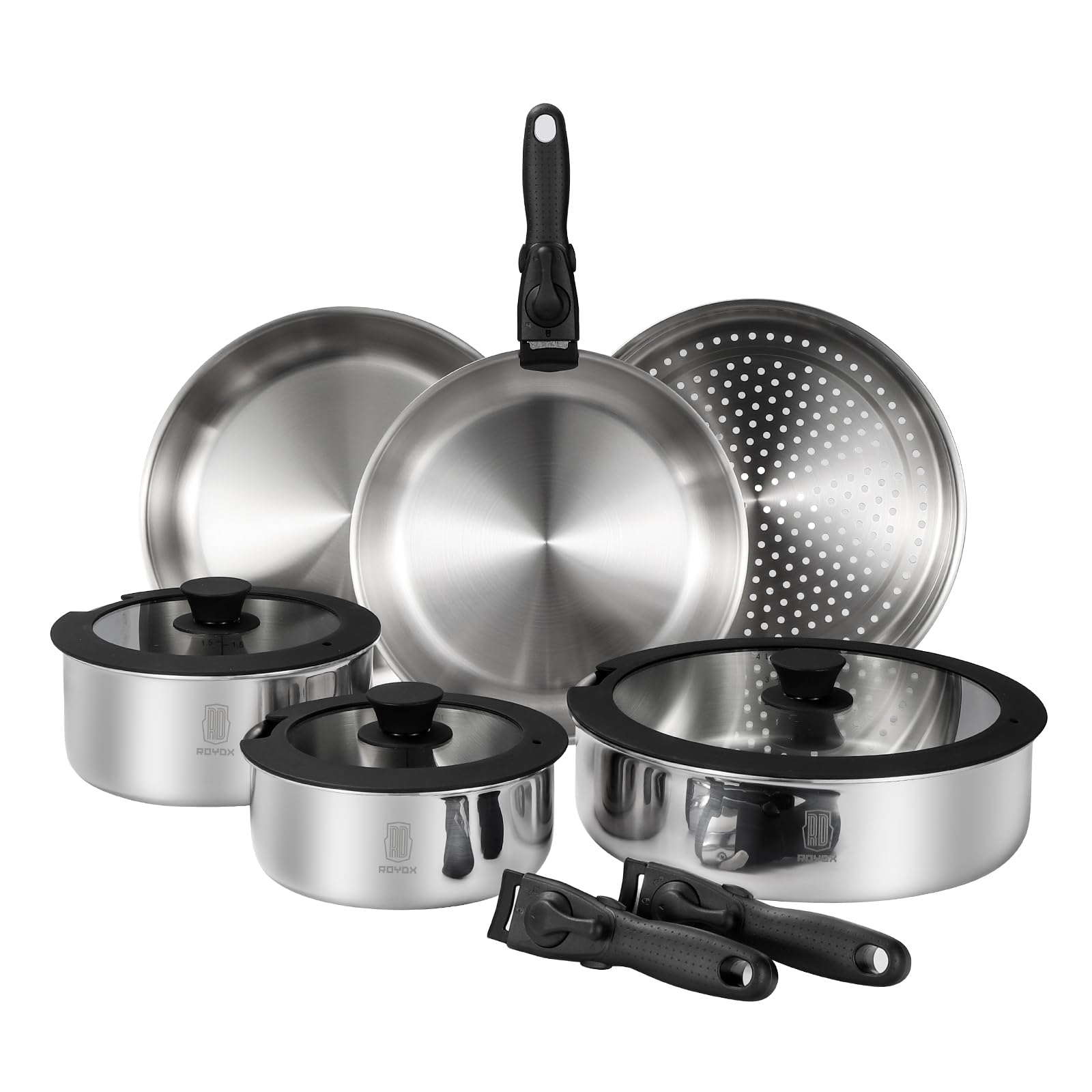 ROYDX - Set Pentole e Padelle 3 Strati Acciaio Inox 18/10