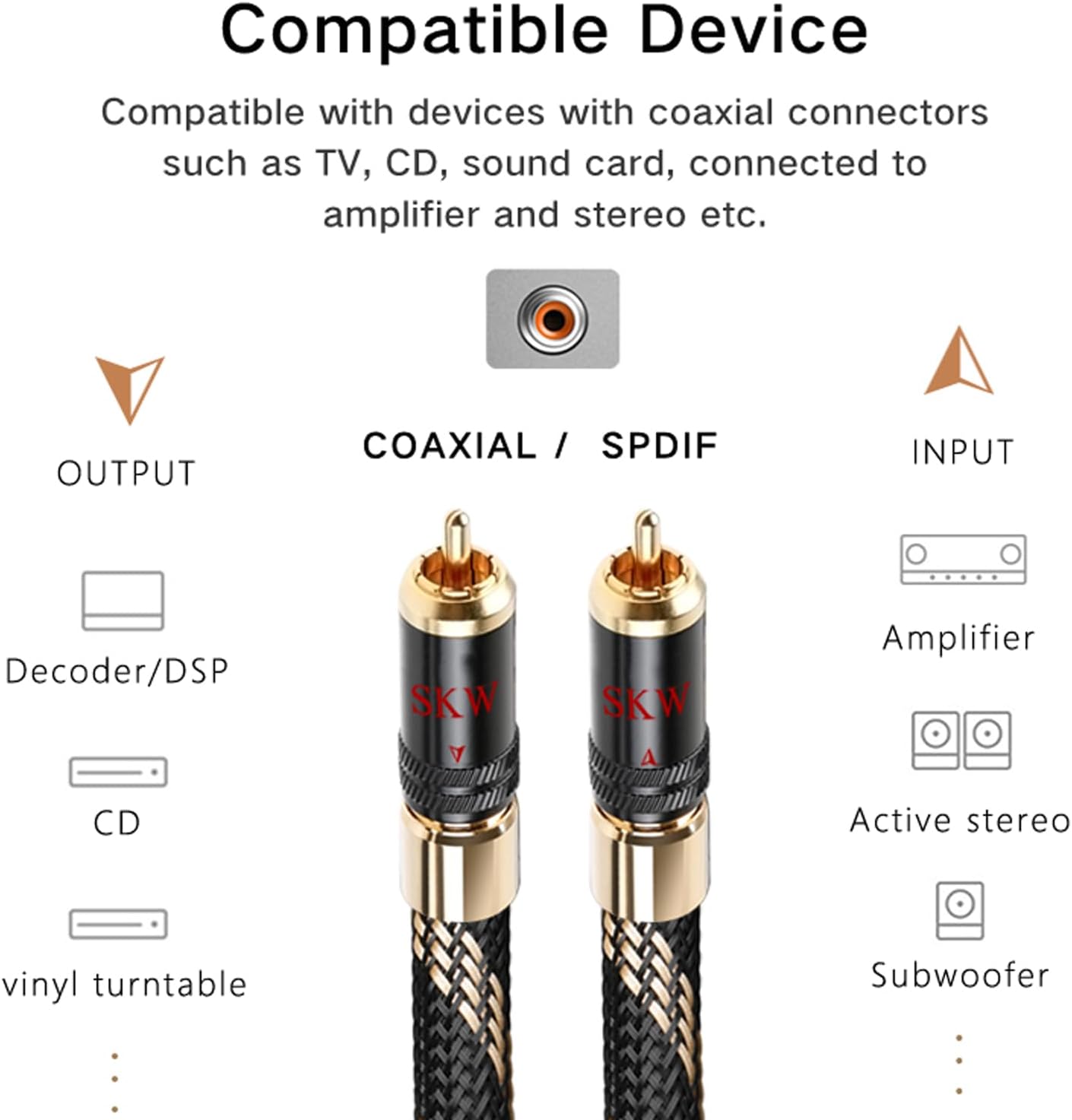 Skw Cavo Coassiale Digitale RCA per Subwoofer 5m - immagine 3