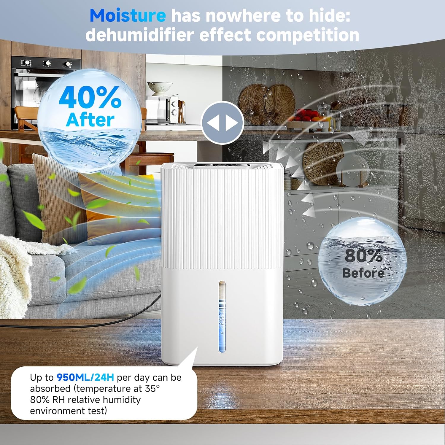 Deumidificatore Elettrico 2,7L per Casa, Bianco - immagine 2