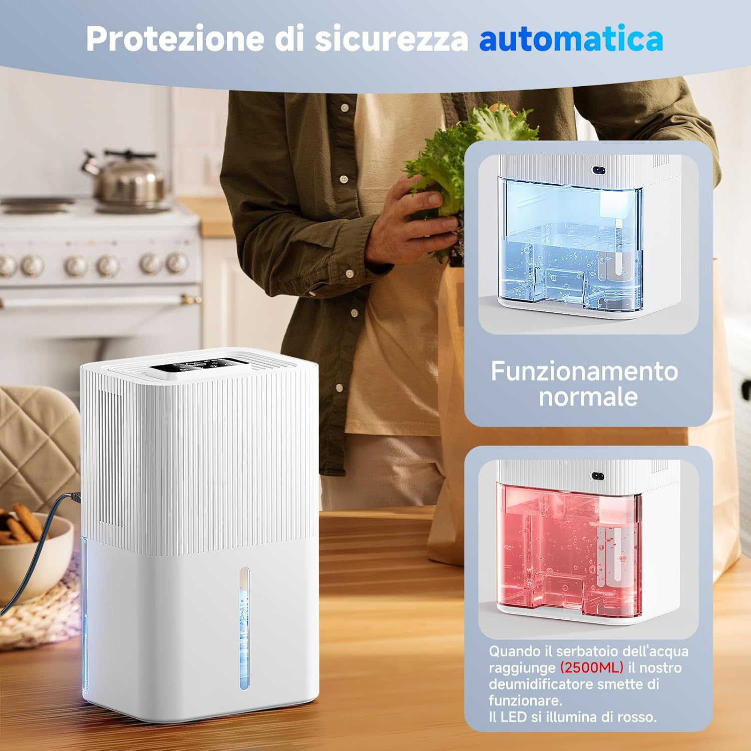 Deumidificatore Elettrico 2,7L per Casa, Bianco - immagine 5