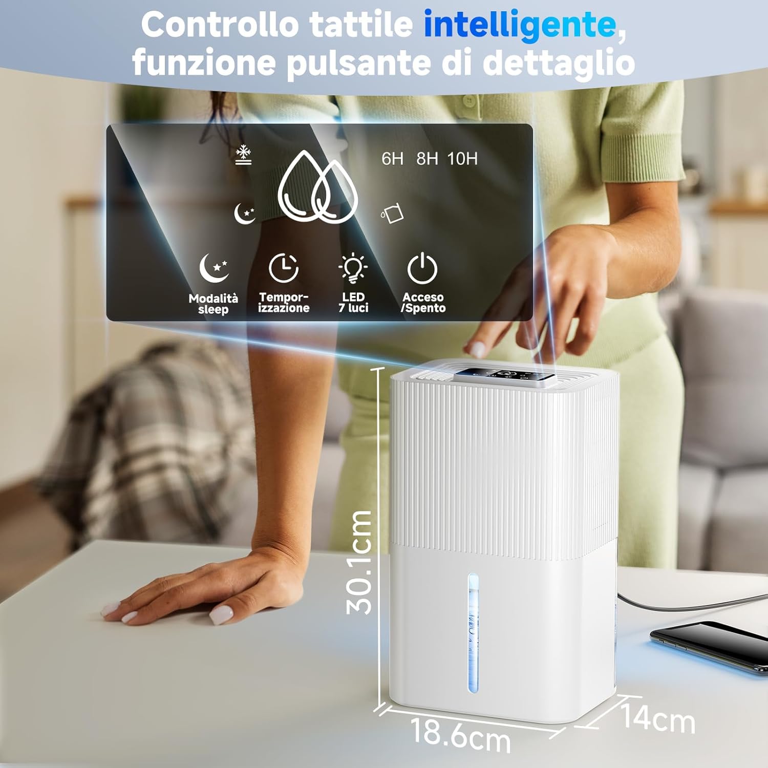Deumidificatore Elettrico 2,7L per Casa, Bianco - immagine 6