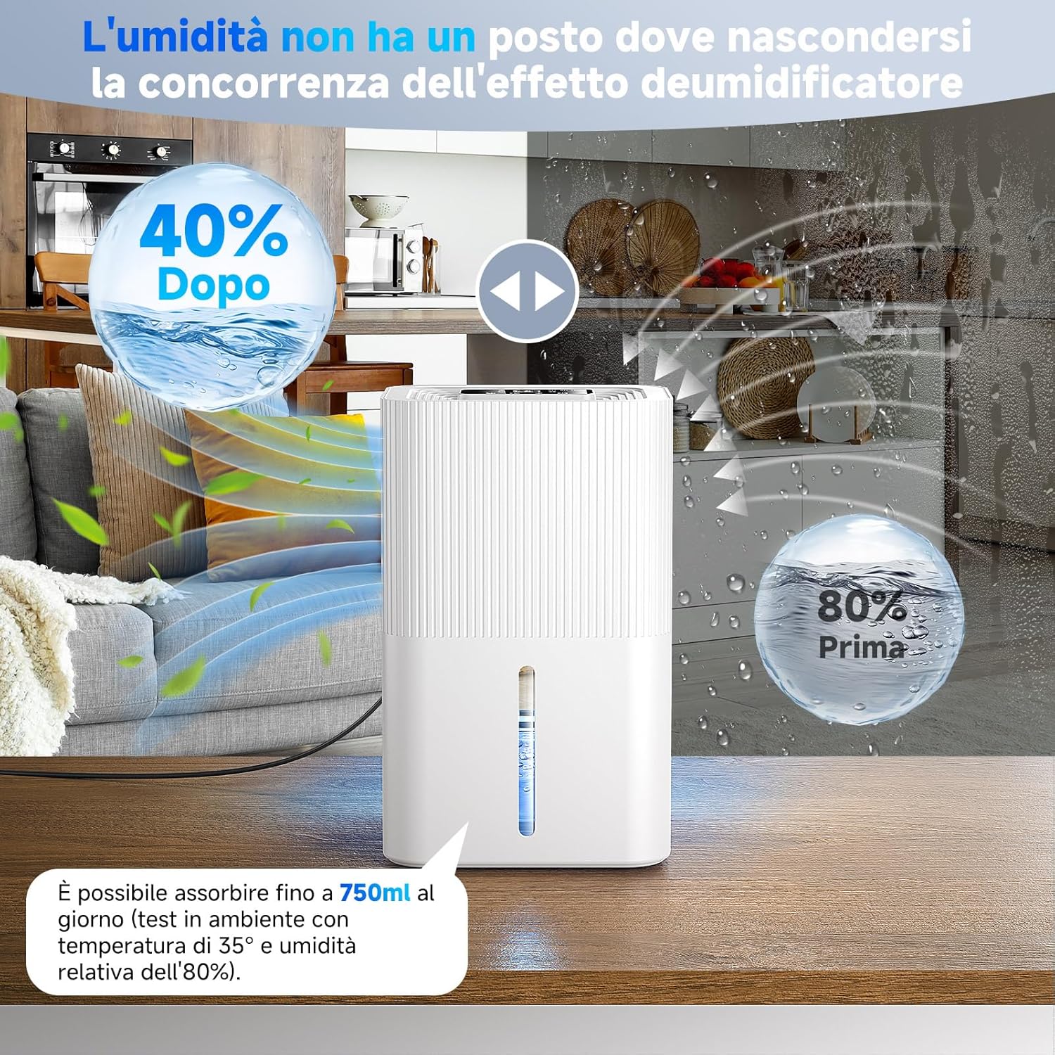 Deumidificatore Elettrico 2,7L per Casa, Bianco - immagine 7