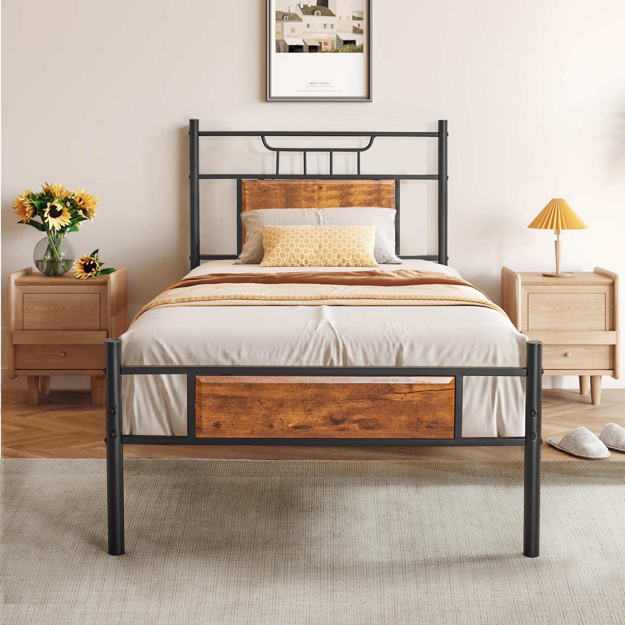 VECELO Telaio Letto Singolo 90x200 cm, Marrone