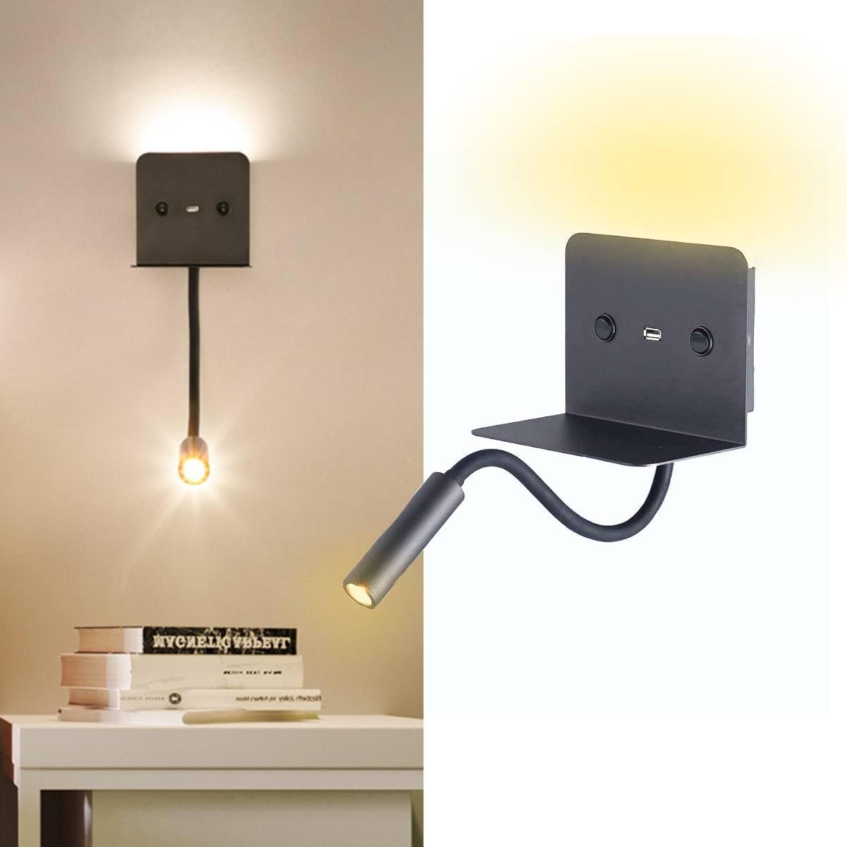 BarcelonaLED Lampada da Parete LED 6W con USB, Nera - immagine 2