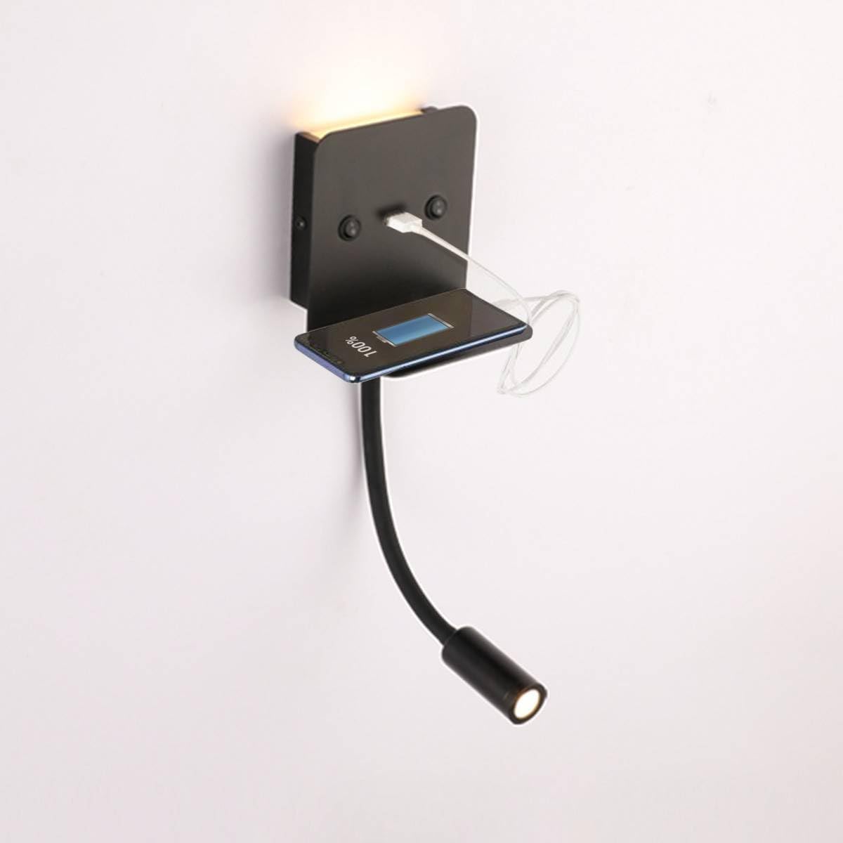 BarcelonaLED Lampada da Parete LED 6W con USB, Nera - immagine 3