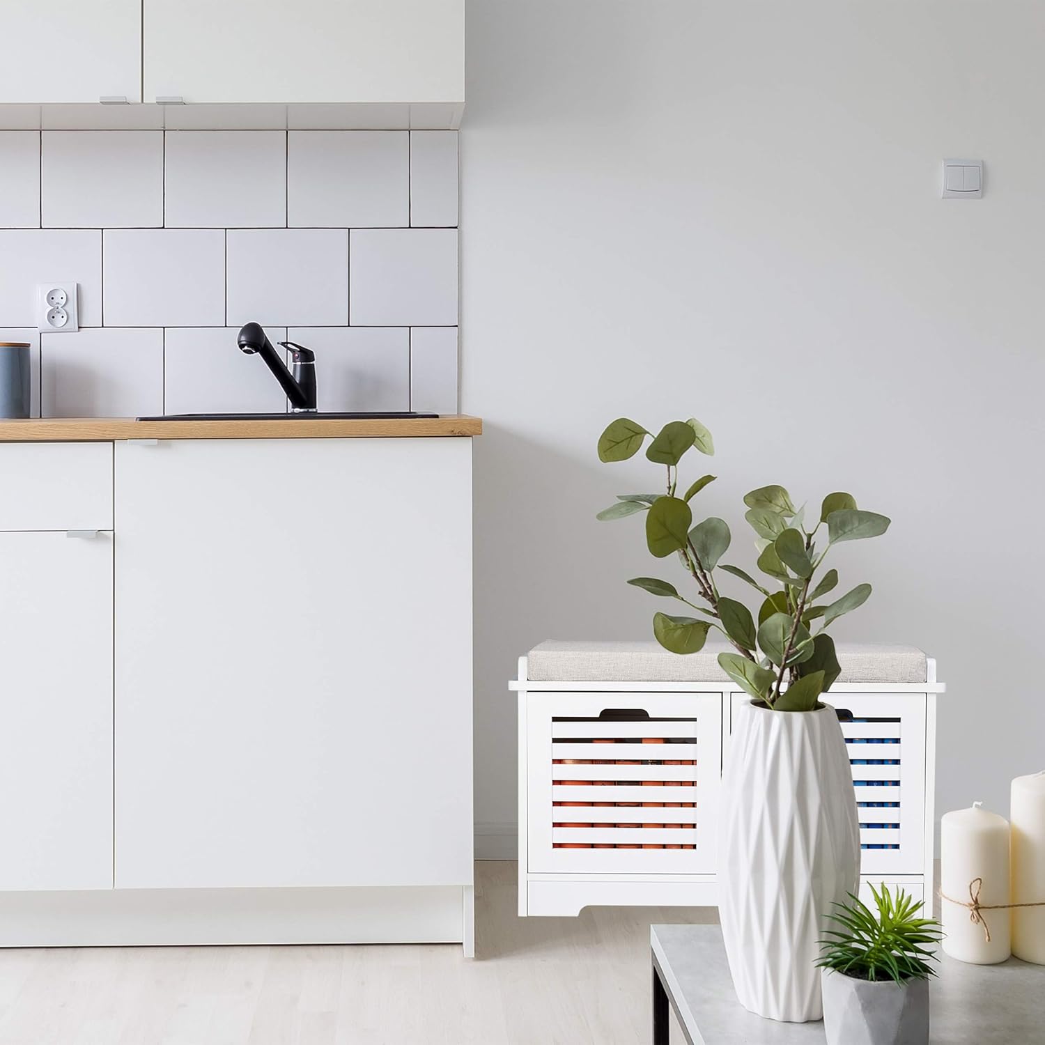 Relaxdays Panca Contenitore con 2 Cassetti, Bianco - immagine 6