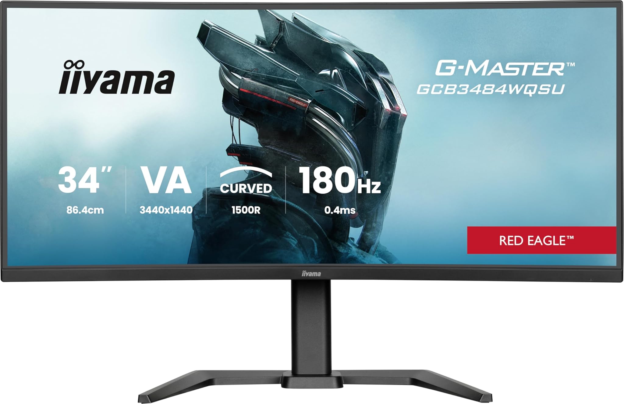 iiyama G-MASTER GCB3484WQSU-B1 - Monitor curvo da gioco Red Eagle da 34", con frequenza di visualizzazione 180 Hz e frequenza di risposta 0,4 ms