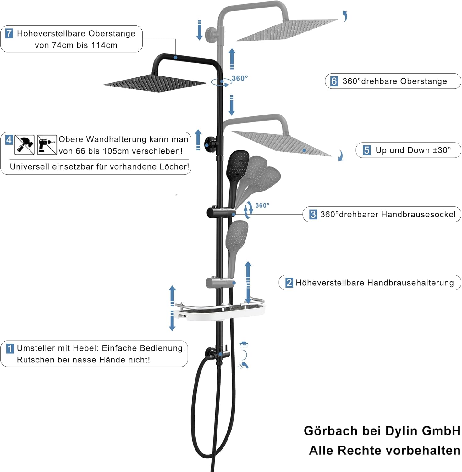 Görbach Colonna Doccia Idromassaggio Nera in INOX 304 - immagine 5