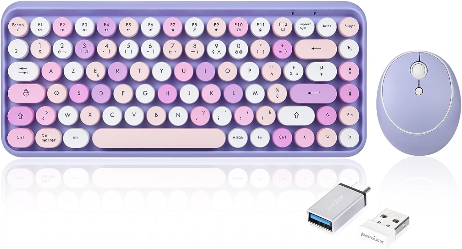Perixx PERIDUO-713 - Mini Tastiera e Mouse Wireless, Viola - immagine 1