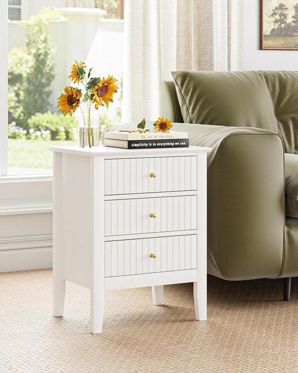 Comodino con 3 Cassetti 45x33x61 cm, Bianco - immagine 3