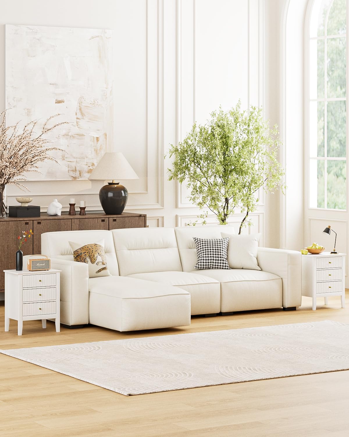 Comodino con 3 Cassetti 45x33x61 cm, Bianco - immagine 4