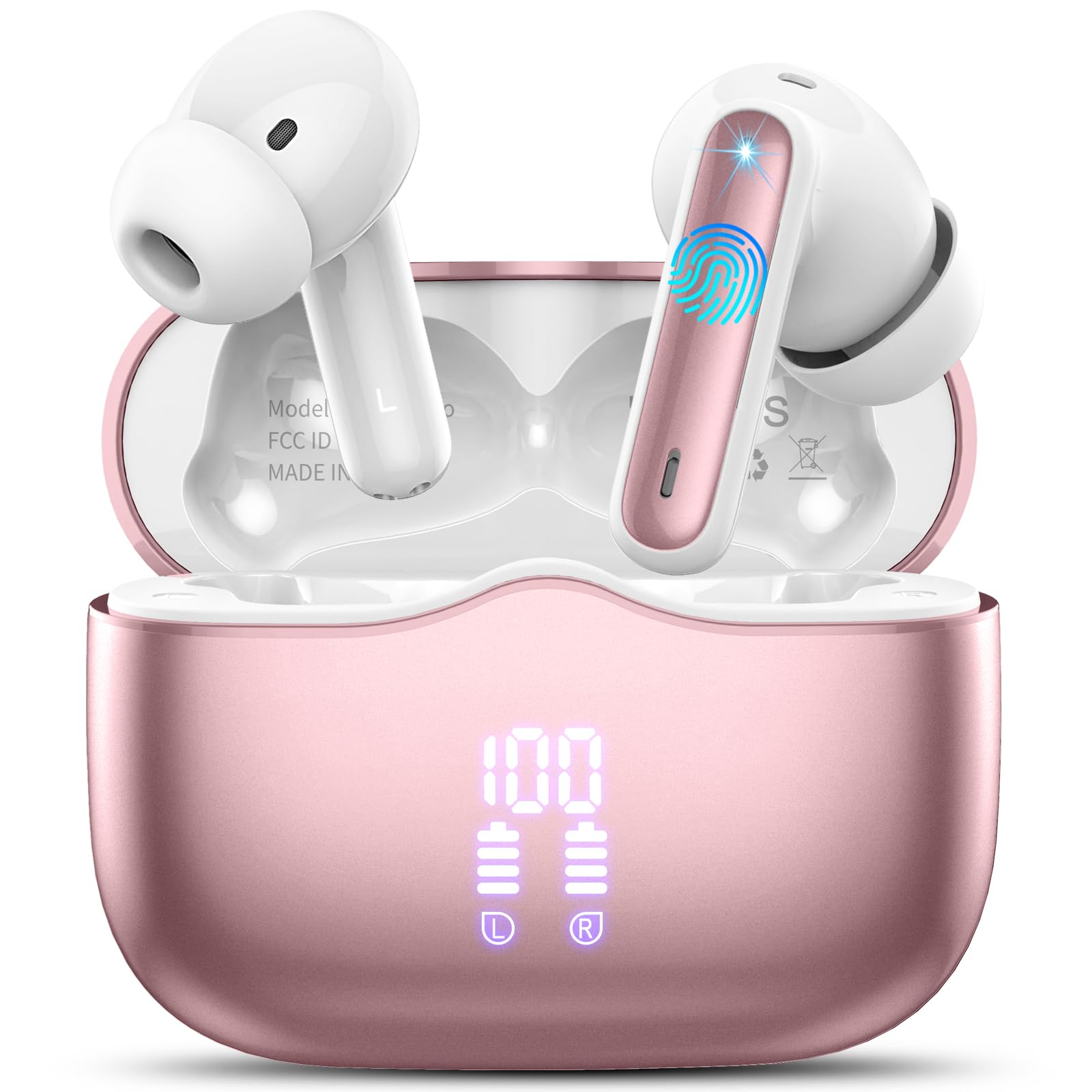 Cuffie Bluetooth 5.4 In Ear HD HiFi Stereo 40 Ore, Oro Rosa