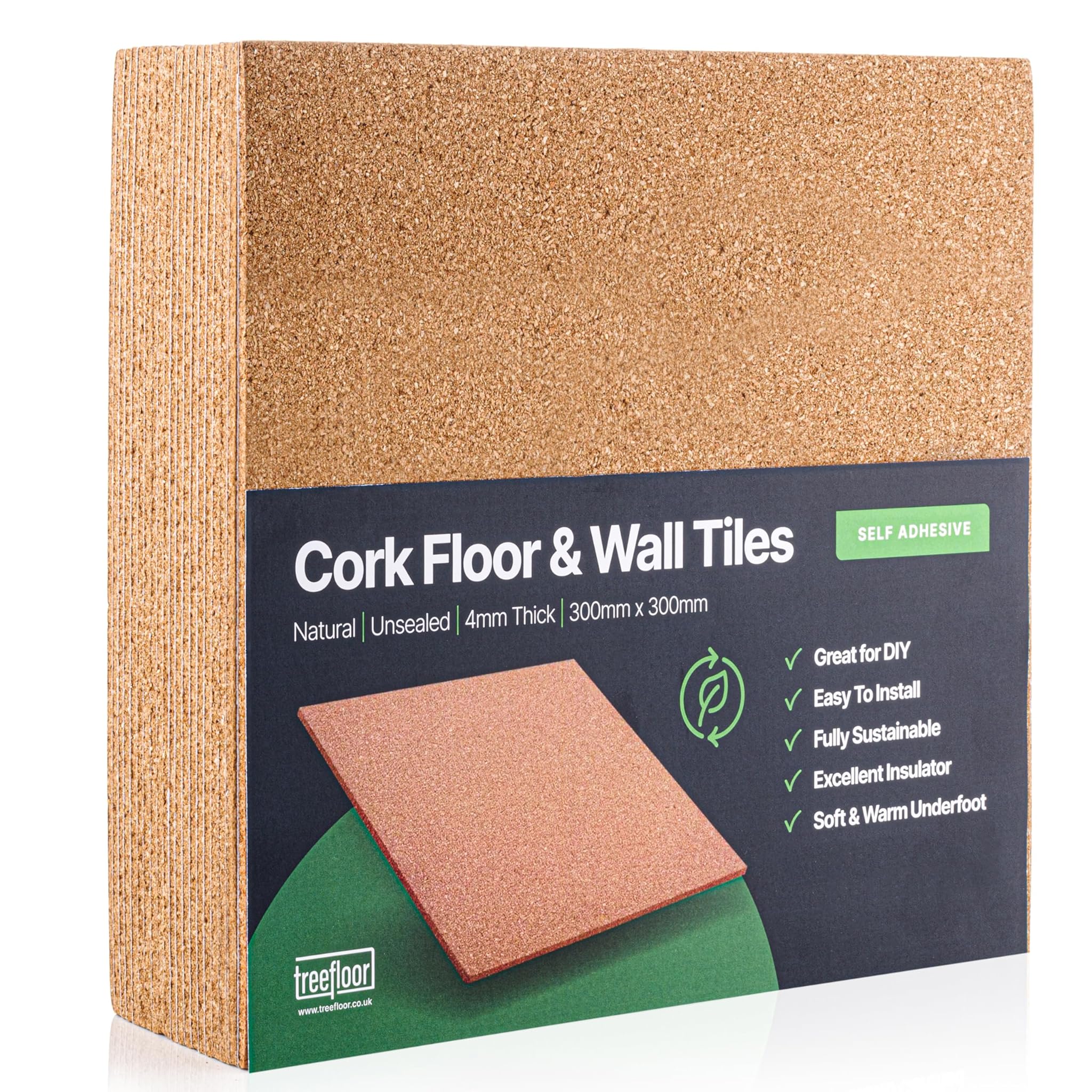 Piastrelle autoadesive in sughero naturale, 300 x 300 x 4 mm, confezione da 20