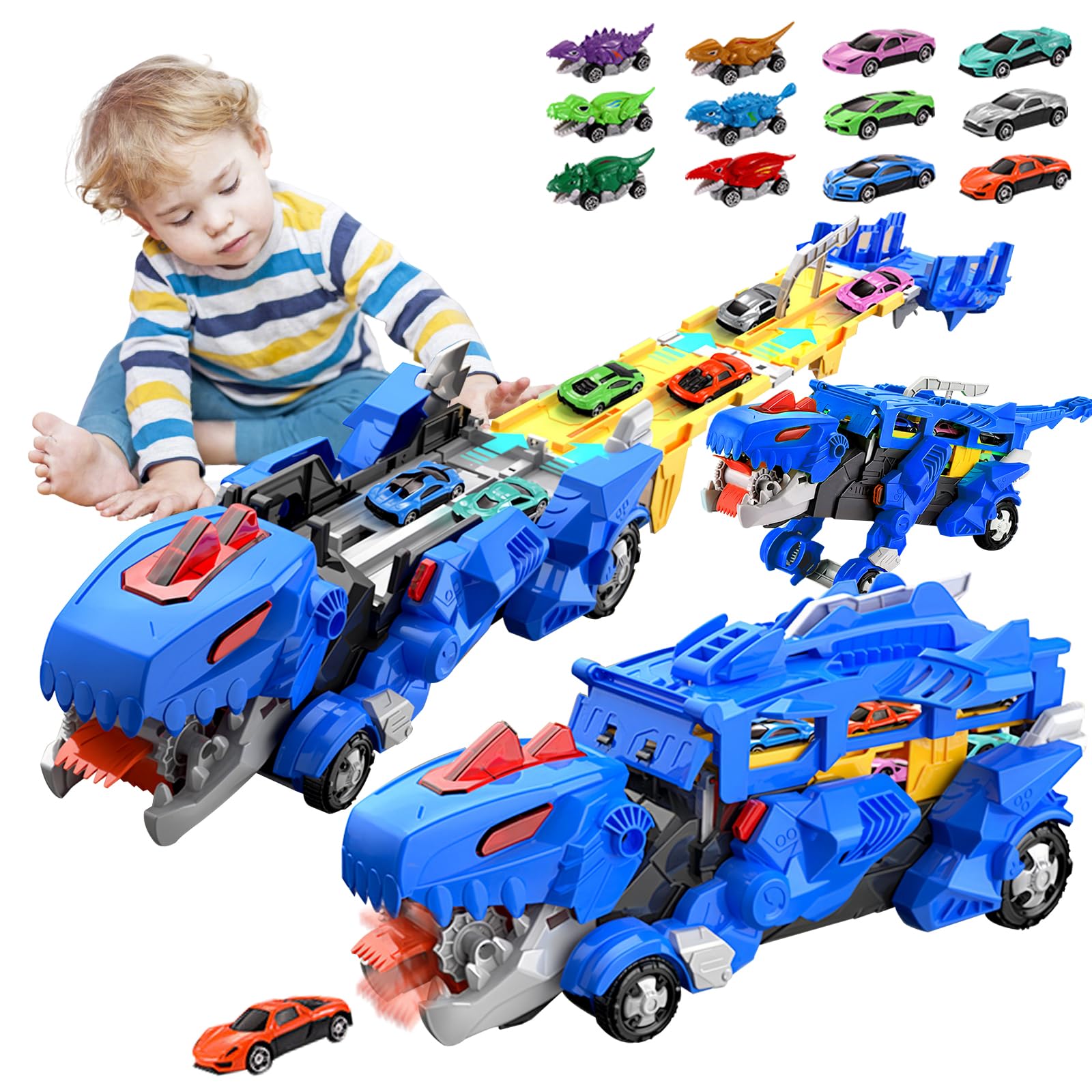 3T6B Dinosauro Trasporto Camion Giocattolo con 12 Mini Auto