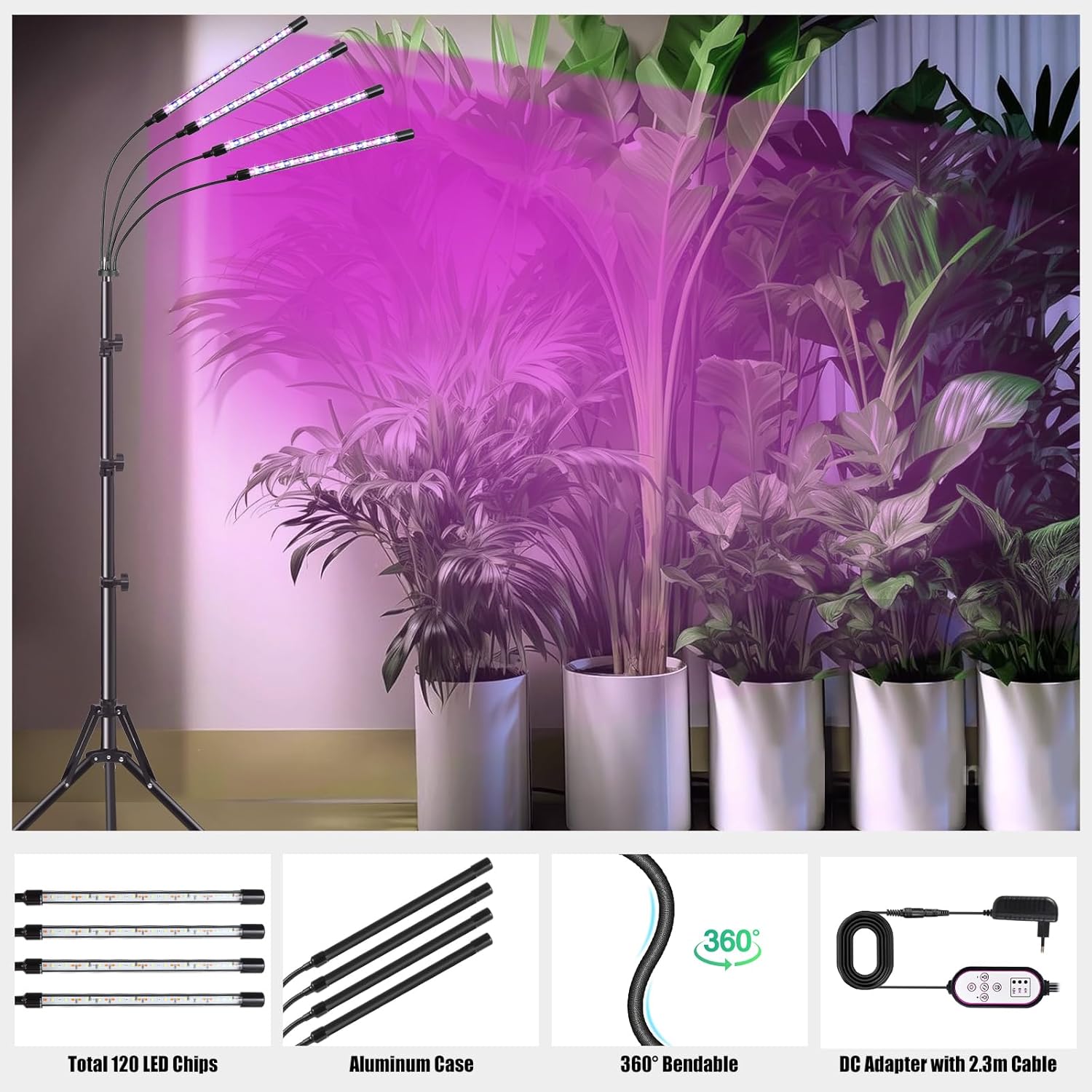 Railee Lampada per Piante da Interno 120 LEDs con Treppiede - immagine 7