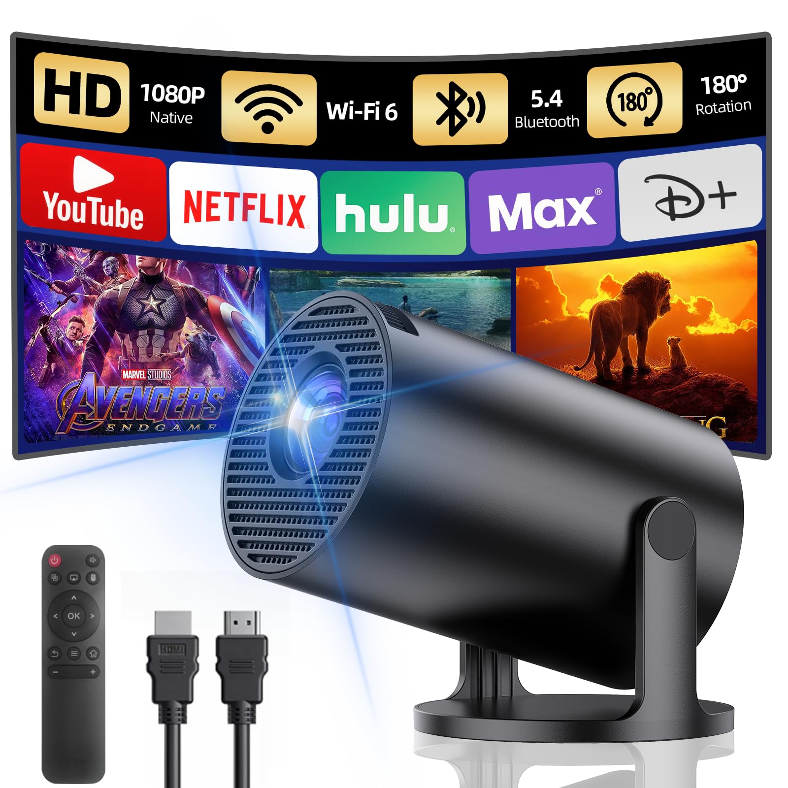 Yoton Mini Proiettore Portatile con WiFi 6 Bluetooth 5.4, Nero