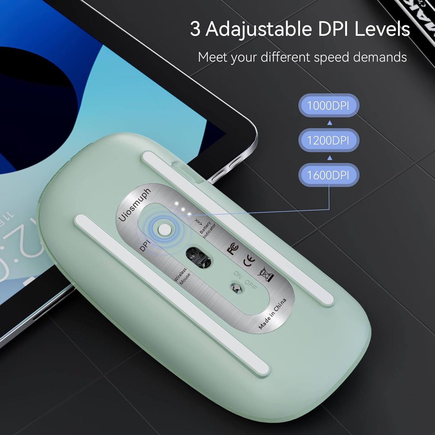 Uiosmuph G11 Mouse Wireless Ricaricabile, Green - immagine 6