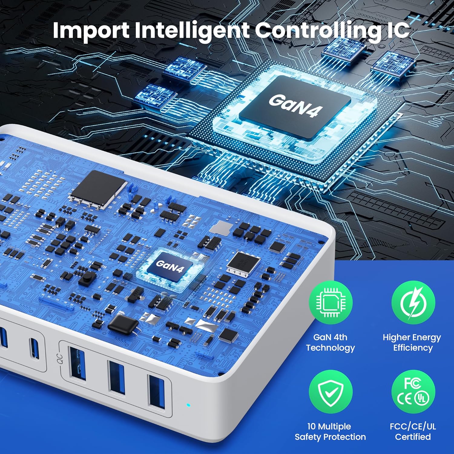 Caricatore USB C Multiplo GaN Ⅳ 300W 8 Porte, Bianco - immagine 4