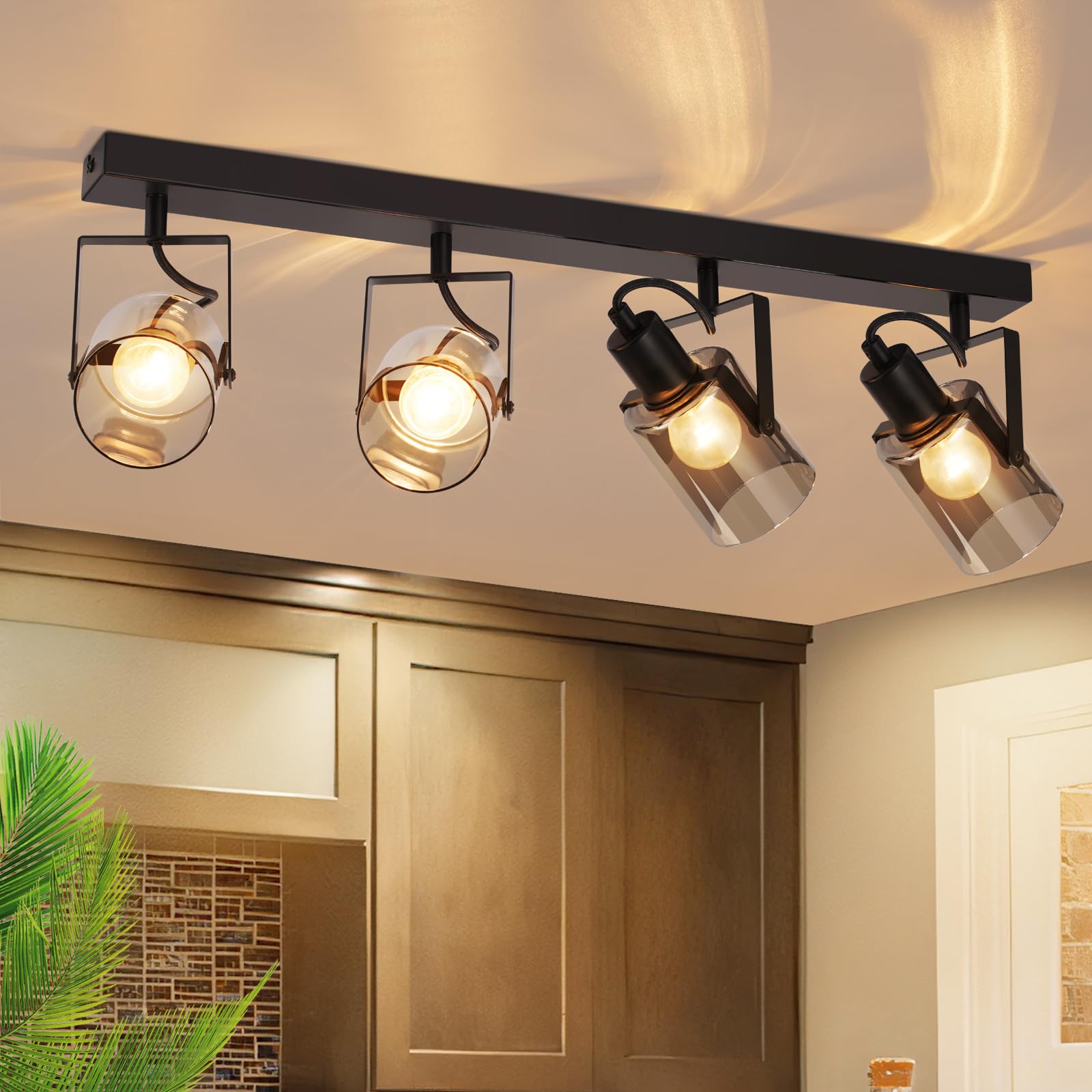 Cbjktx Faretto da Soffitto Nero 4 Fiamme