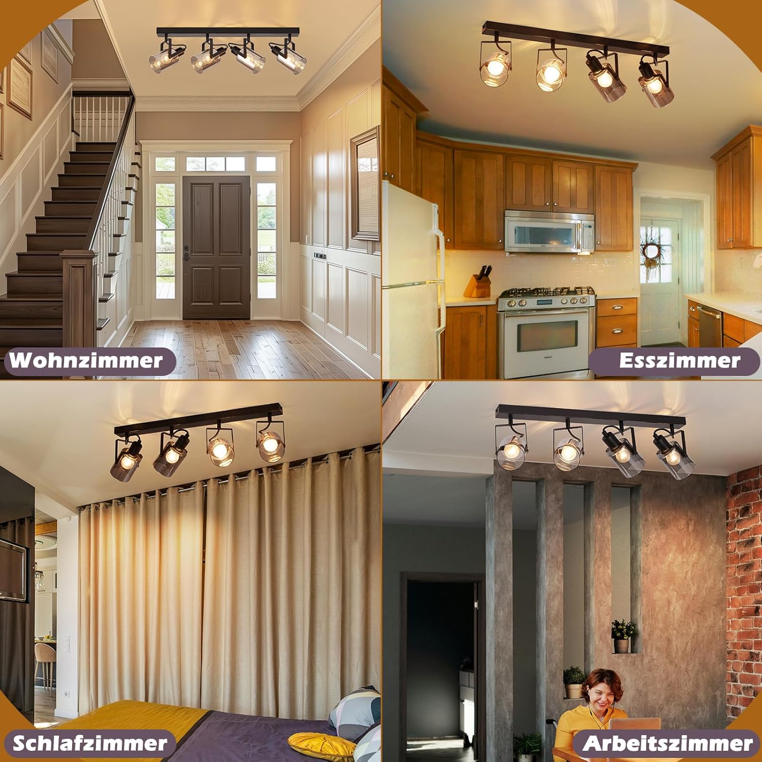 Cbjktx Faretto da Soffitto Nero 4 Fiamme - immagine 4