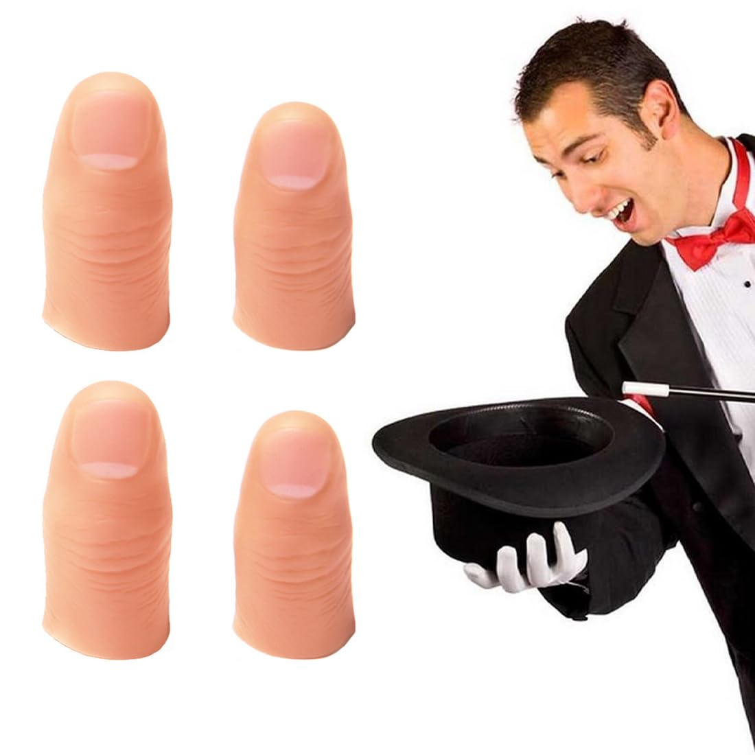 4 Pcs Dito Finto per Trucchi di Magia, Accessori Magici per Giochi di Magia, Design Realistico per Scherzi Divertenti e Spettacoli di Magia