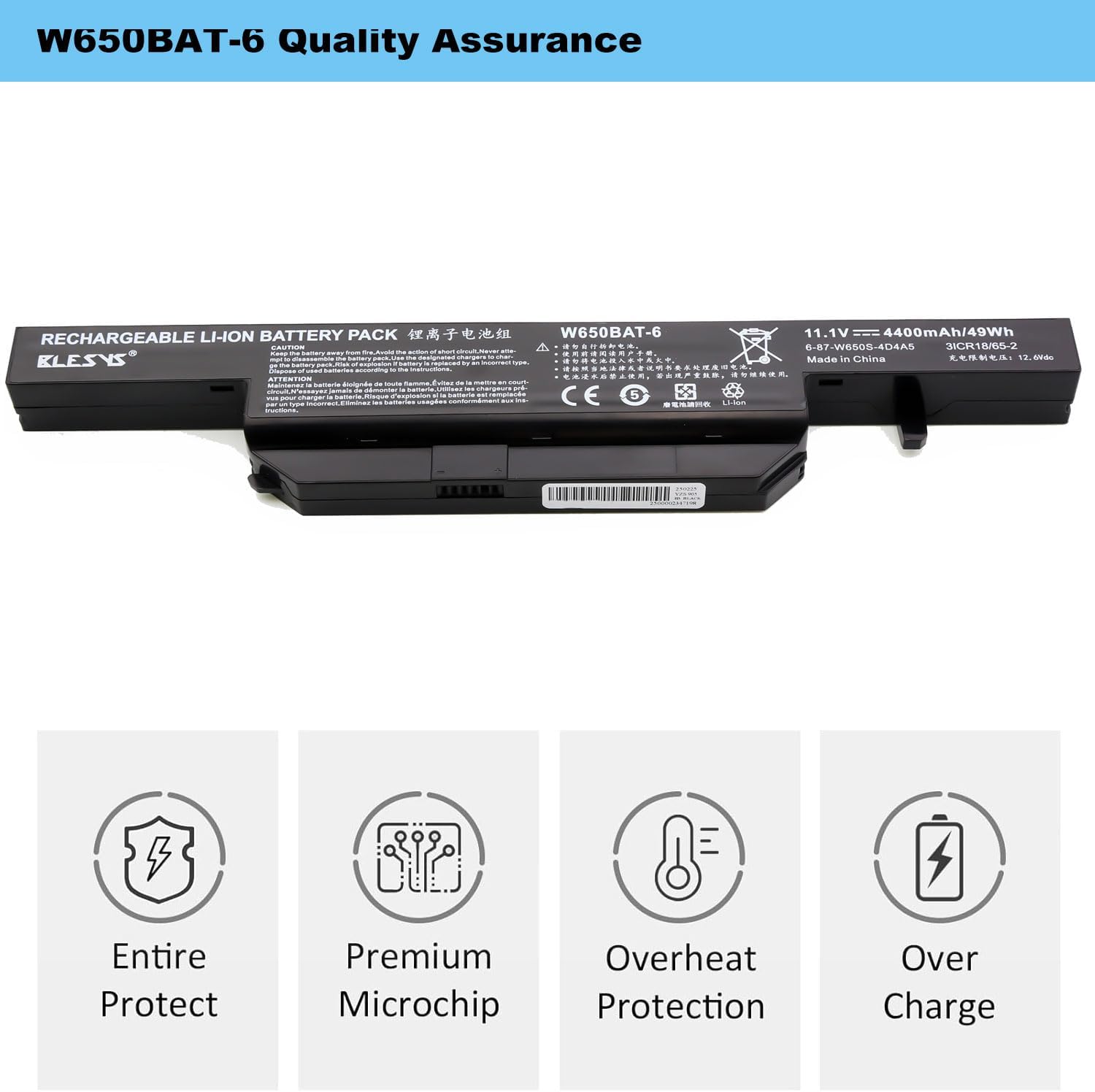 Blesys Batteria W650BAT-6 per Clevo W650, Hasee K610C - immagine 3